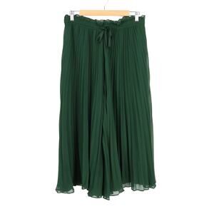 NWT Zara Pleated Wide-Leg Cropped Lined Pull-On Pant Emerald Green Size Large